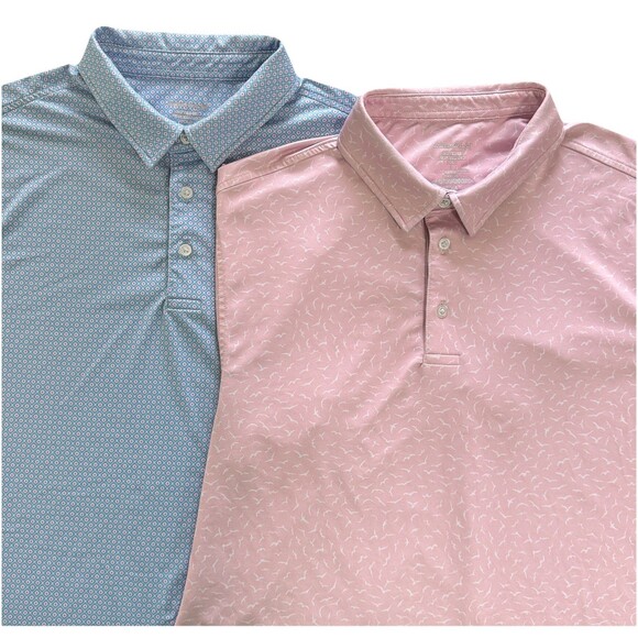 Member's Mark Other - Lot Of 2 Member's Mark Pattern Performance Golf Polo Men’s Size Lg Blue Pink AOP